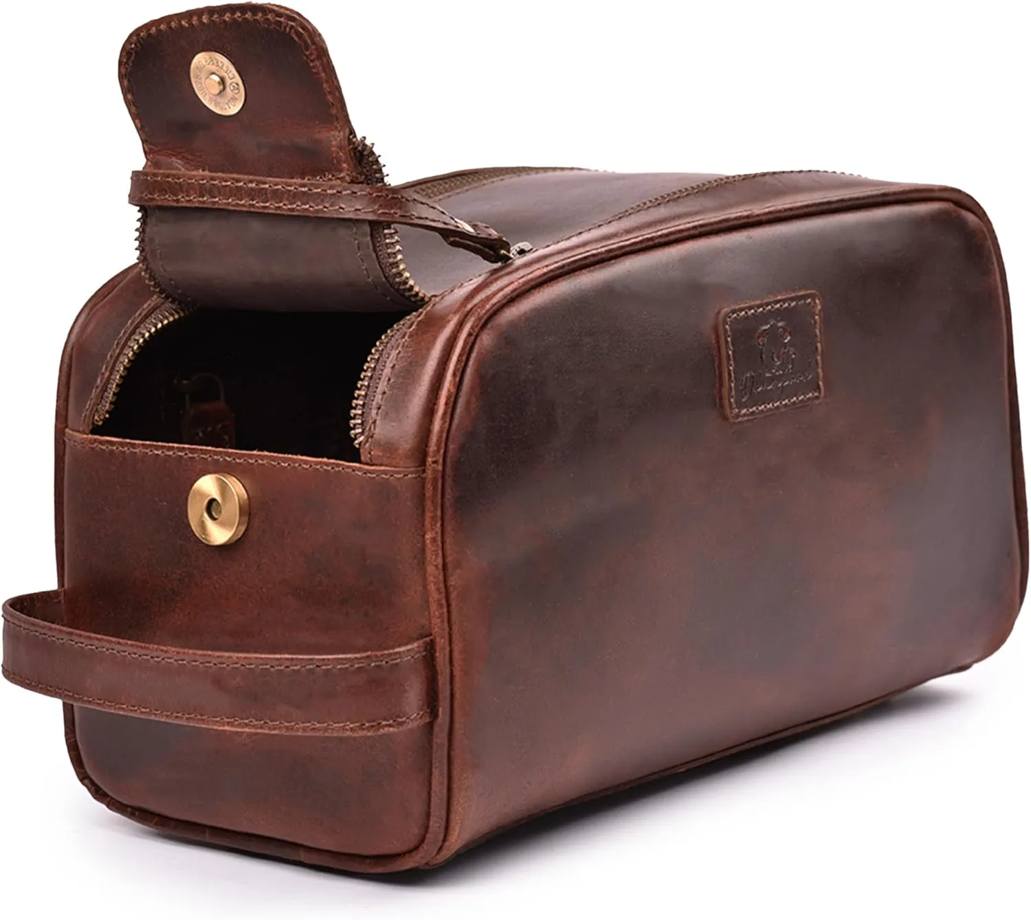 Premium Leather King Size Toiletry Travel Pouch – Handcrafted Dopp Kit with Waterproof Lining, Spacious Design for Travel Essentials, Elegant Cherry Finish