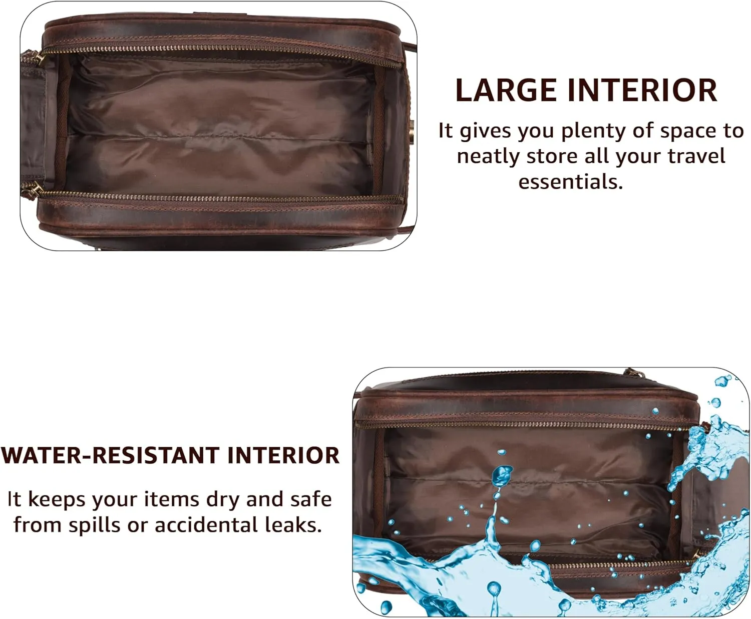 Premium Leather King Size Toiletry Travel Pouch – Handcrafted Dopp Kit with Waterproof Lining, Spacious Design for Travel Essentials, Elegant Cherry Finish