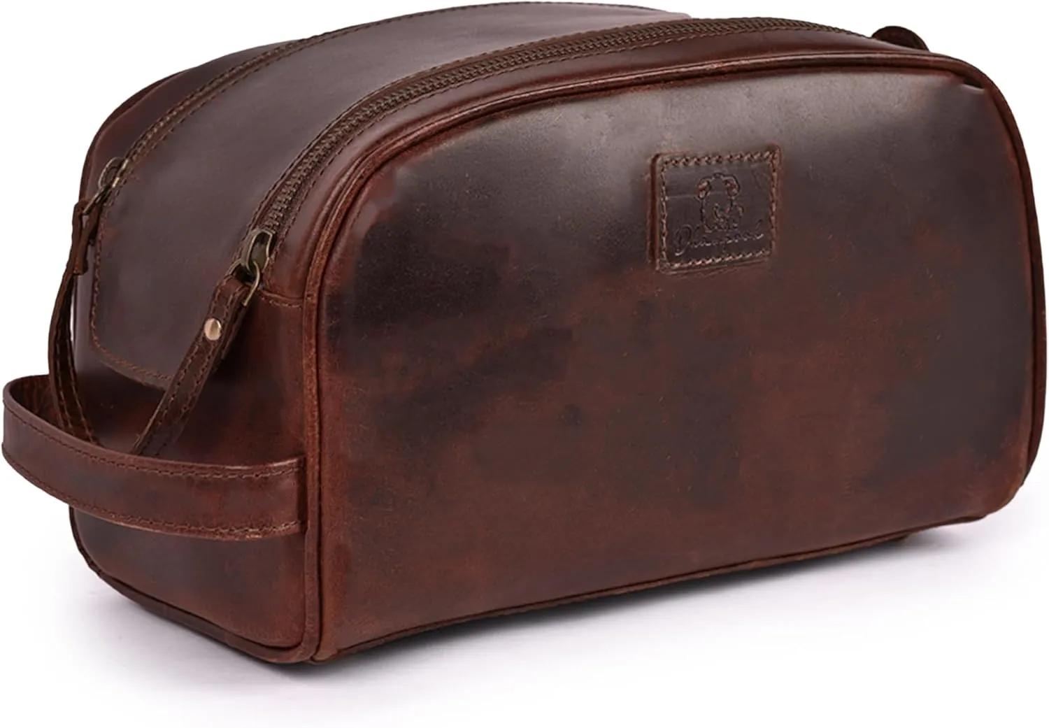 Premium Leather King Size Toiletry Travel Pouch – Handcrafted Dopp Kit with Waterproof Lining, Spacious Design for Travel Essentials, Elegant Cherry Finish