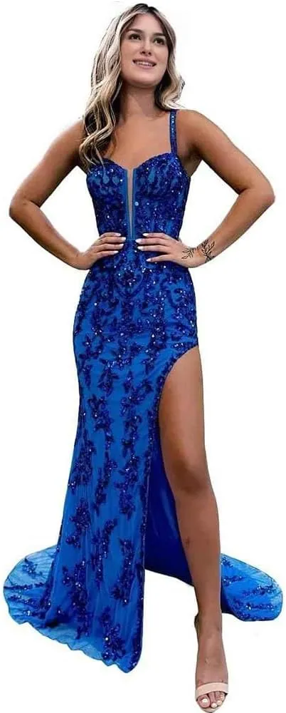Prom Dresses 2024 Sequin Long Mermaid Formal Gowns and Evening Dresses with Side Slit