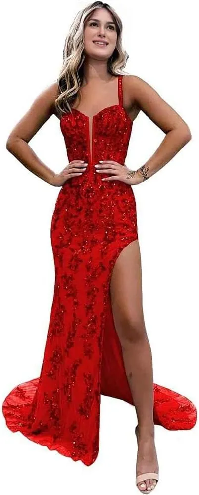 Prom Dresses 2024 Sequin Long Mermaid Formal Gowns and Evening Dresses with Side Slit