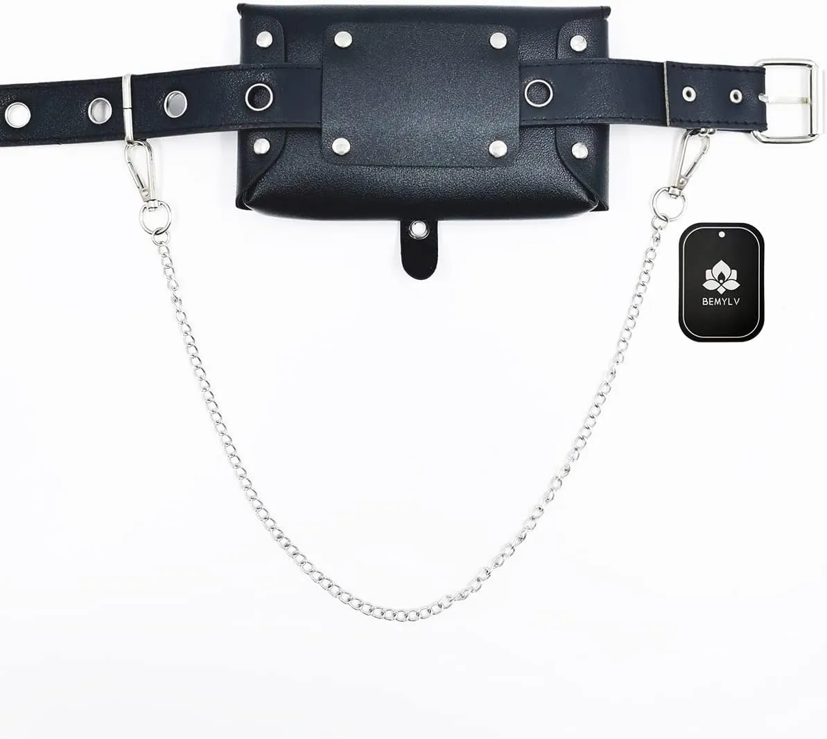 Punk Belt Bag Gothic Fanny Packs for Women Travel Black Leather Waist Purse Girls Party Cosplay