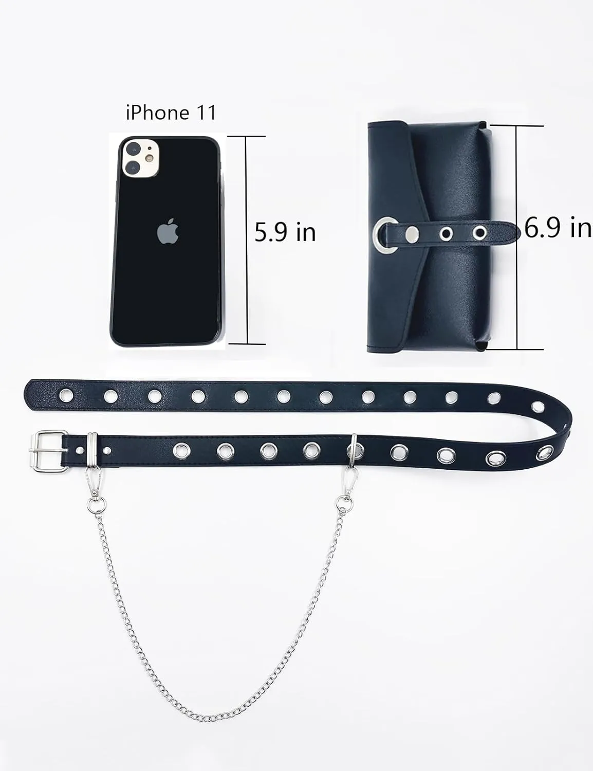 Punk Belt Bag Gothic Fanny Packs for Women Travel Black Leather Waist Purse Girls Party Cosplay