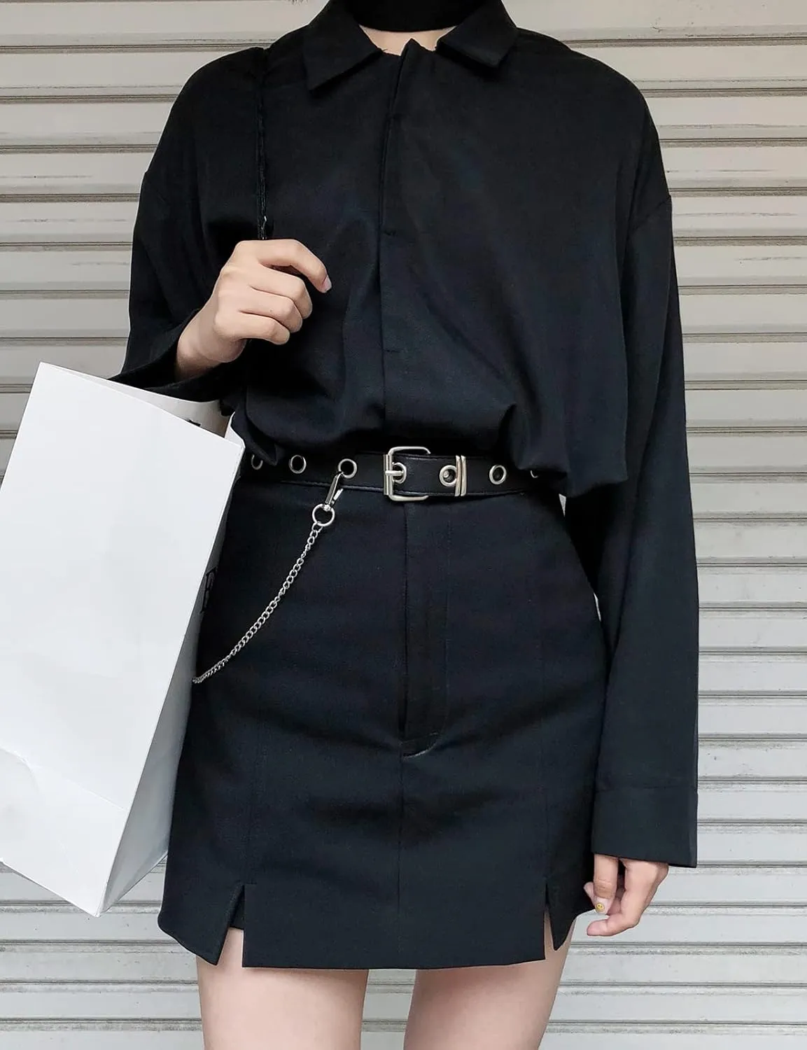 Punk Belt Bag Gothic Fanny Packs for Women Travel Black Leather Waist Purse Girls Party Cosplay