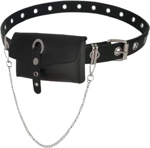 Punk Belt Bag Gothic Fanny Packs for Women Travel Black Leather Waist Purse Girls Party Cosplay