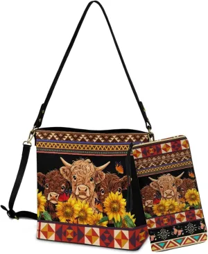 Purse and Wallet Set for Women, Leather Crossbody Bucket Tote Bag with PU Wallet for Travel Party Work