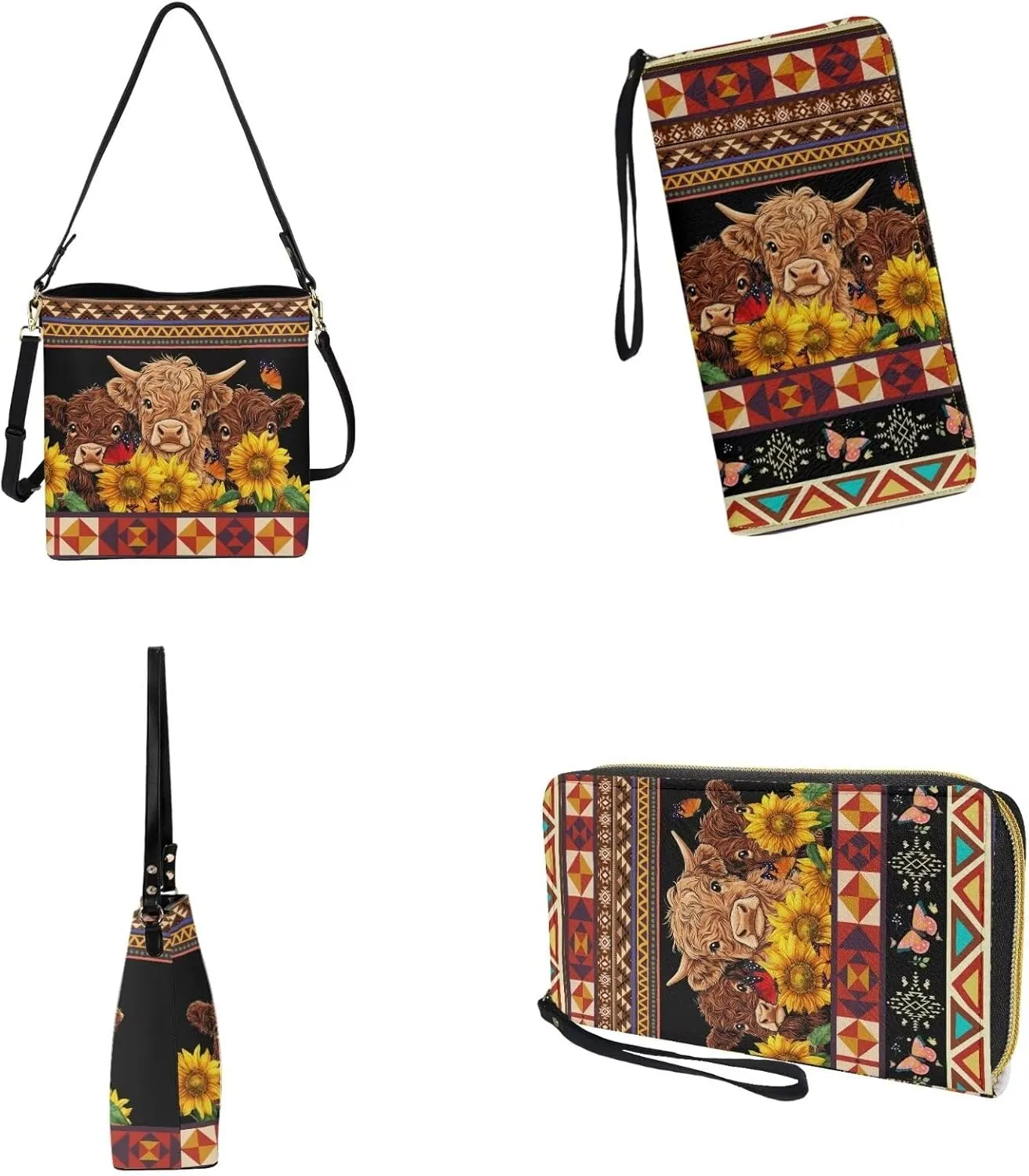 Purse and Wallet Set for Women, Leather Crossbody Bucket Tote Bag with PU Wallet for Travel Party Work