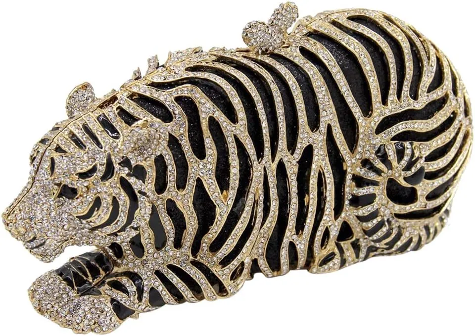 Purse For Women Crystal Evening Bags Chain Clutches Luxury Handbags Rhinestones Wedding Tiger