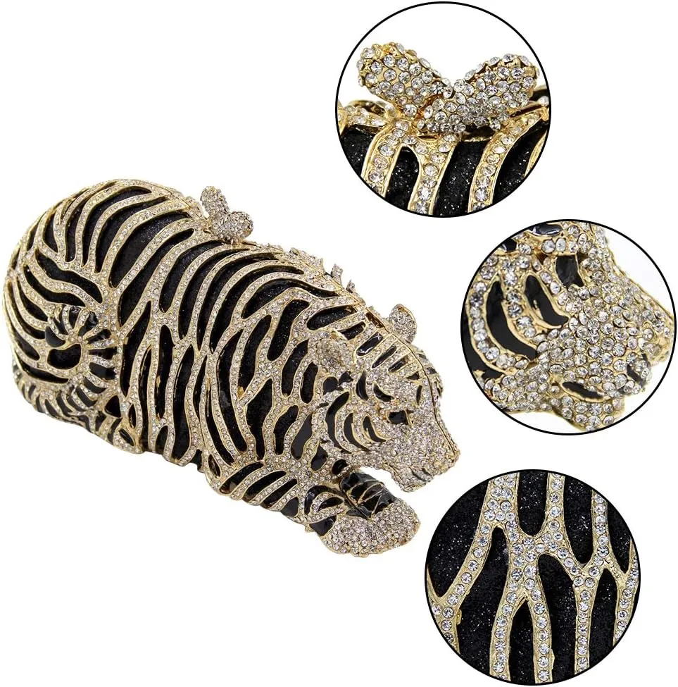 Purse For Women Crystal Evening Bags Chain Clutches Luxury Handbags Rhinestones Wedding Tiger