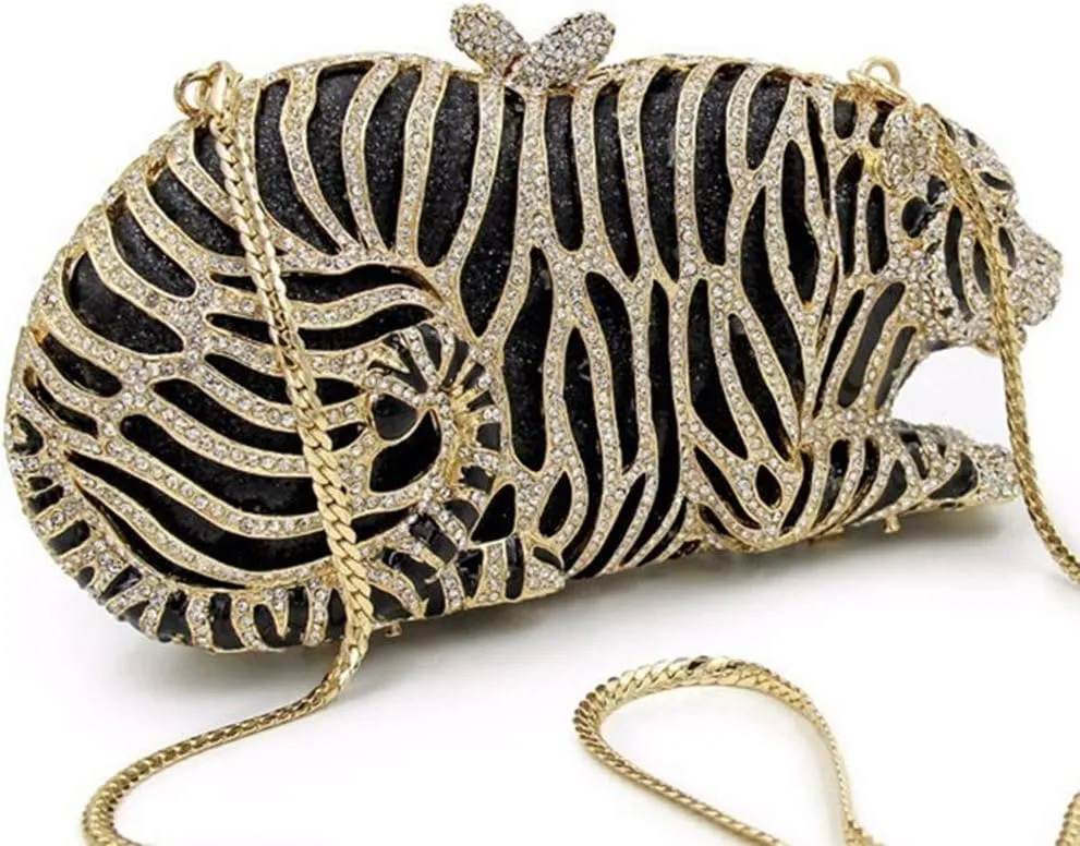 Purse For Women Crystal Evening Bags Chain Clutches Luxury Handbags Rhinestones Wedding Tiger
