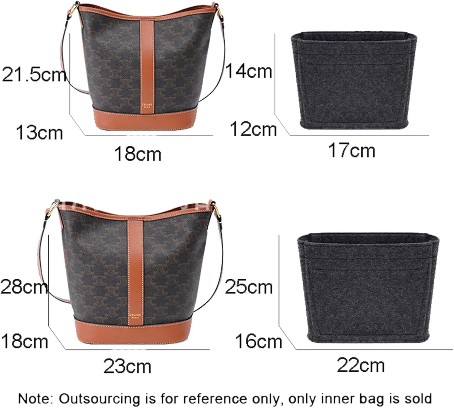 Purse Organizer for Arc de Triomphe bucket bag lining storage package insert3079grey-M