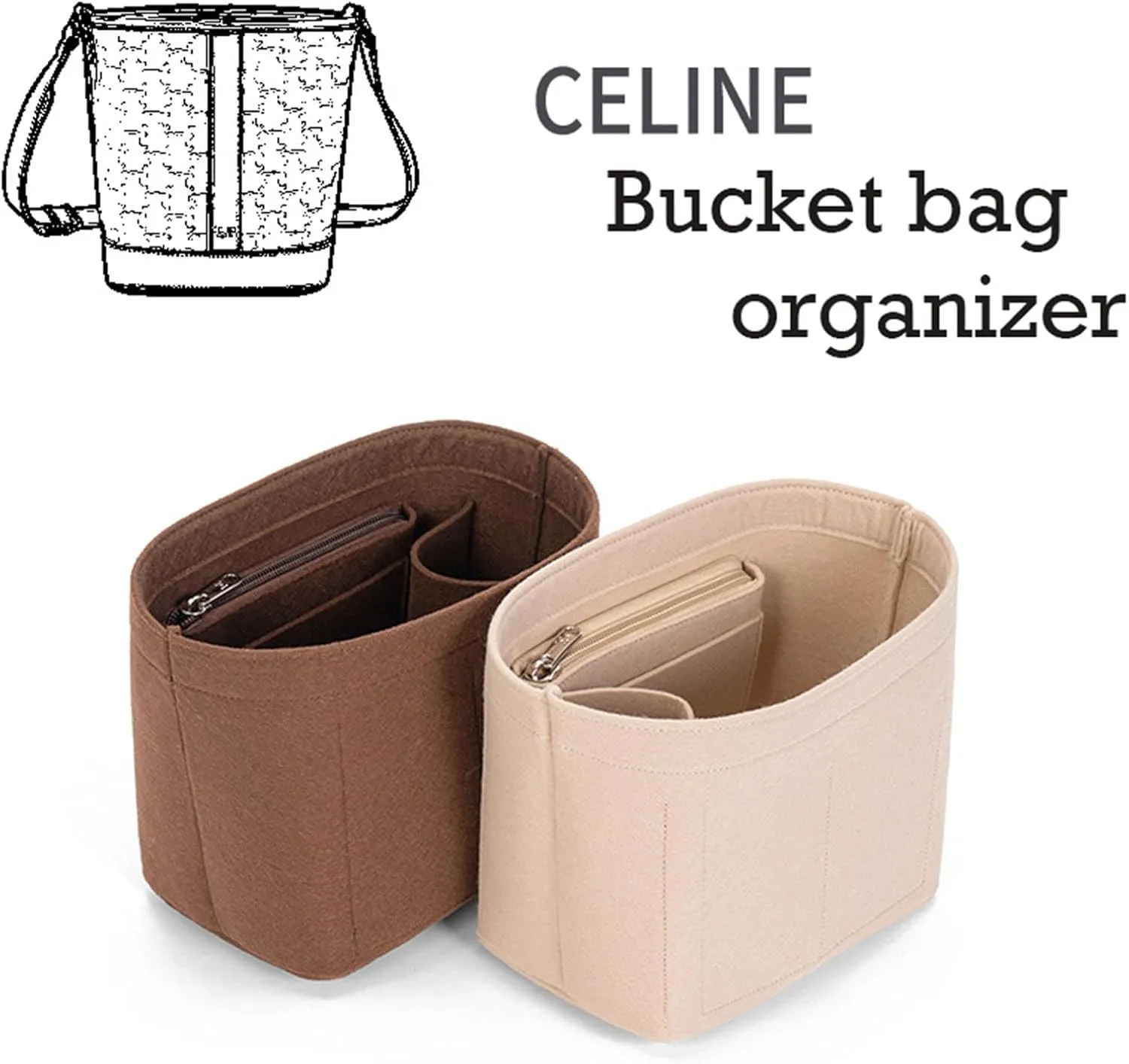 Purse Organizer for Arc de Triomphe bucket bag lining storage package insert3079grey-M
