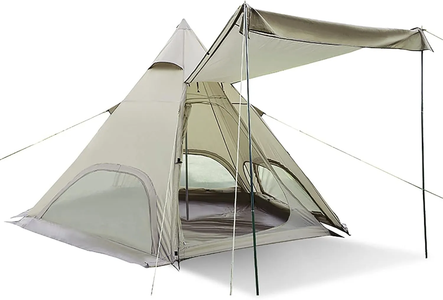 Pyramid Outdoor Tent, Oxford Cloth Waterproof Tent, Family Camping Tent Quick Set up Tent for Beach, Traveling, Hiking, Mountaineering, Outdoor Activities (Army Green) (Green)