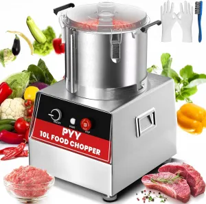 PYY Commercial Food Processor - Vegetable Chopper Electric Stainless Steel 10.6 Qt. Plus for Meat Fruit Prep, 1400RPM High Output Large Capacity for Restaurants & Home Kitchen 10 Liter/42 Cup