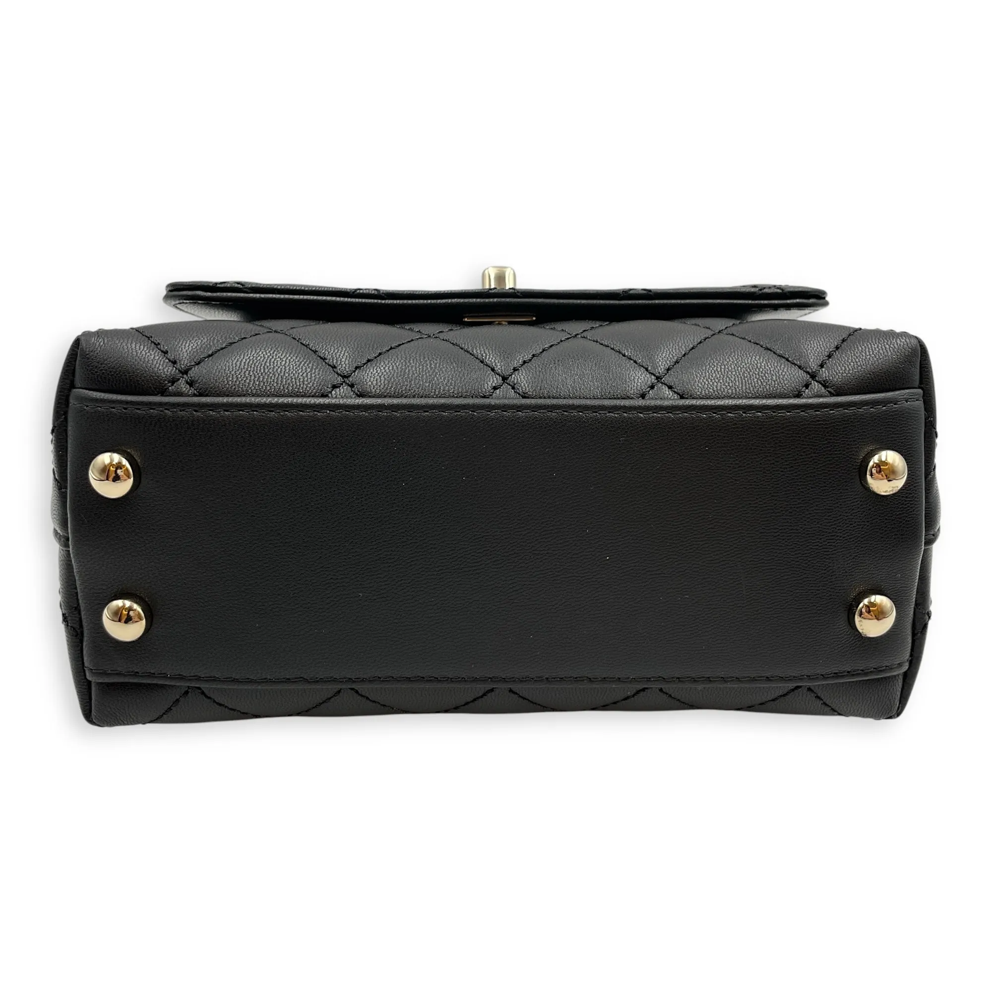 Quilted Coco Handle with Rainbow Handle Mini Black Crossbody Bag in Calfskin, Gold hardware