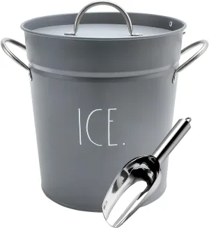 Rae Dunn Ice Bucket with Scoop - Stainless Steel Bucket with Handle, Lid and Ice Scooper - 4 Qt. Storage Bin for Ice Cubes for Bars, Parties, Backyard Barbeques, Picnics, and Camping (Grey)
