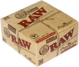 RAW CONNOISSEUR size King SIze Unrefined ORGANIC Hemp Rolling papers   TIPS - 1 Box