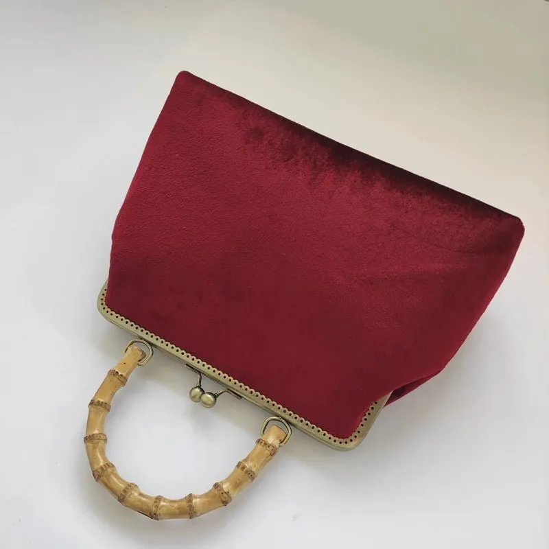 Red Velvet Flower Evening Clutch Handbag