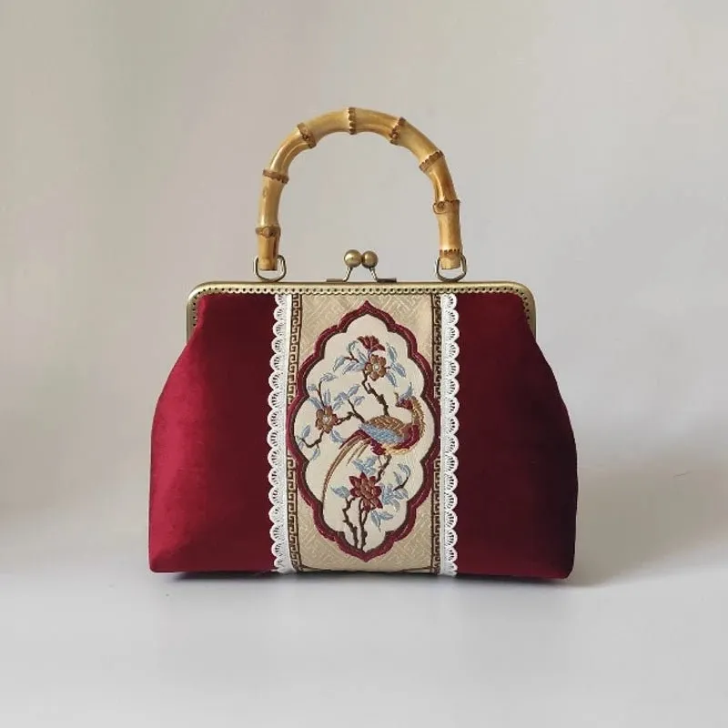Red Velvet Flower Evening Clutch Handbag