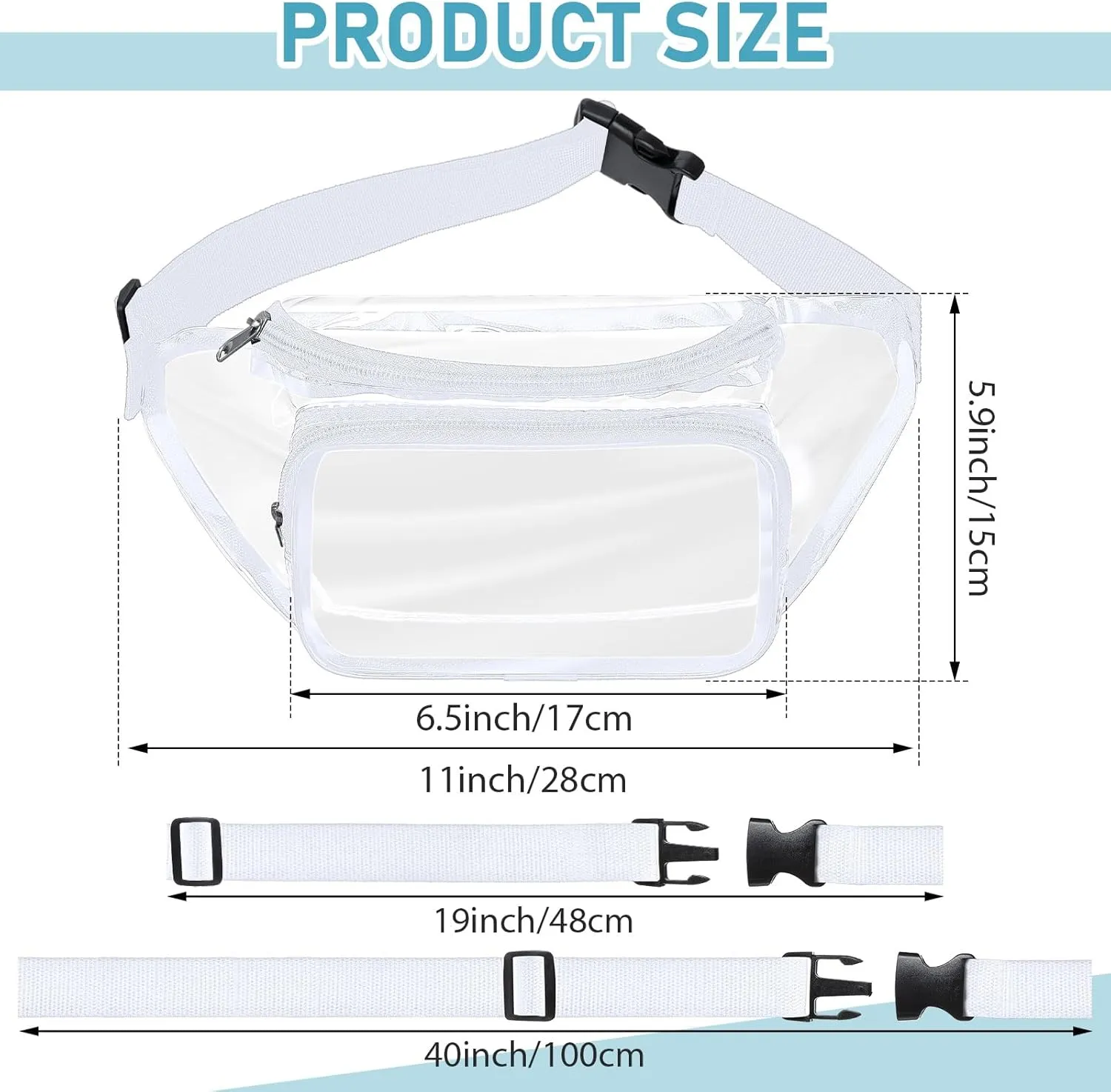 Reginary 24 Pcs Fanny Clear Packs for Women Men Waist Pack Stadium Approved Transparent Bag Waterproof Purse Adjustable Belt Bag for Festival Games Travel(White)