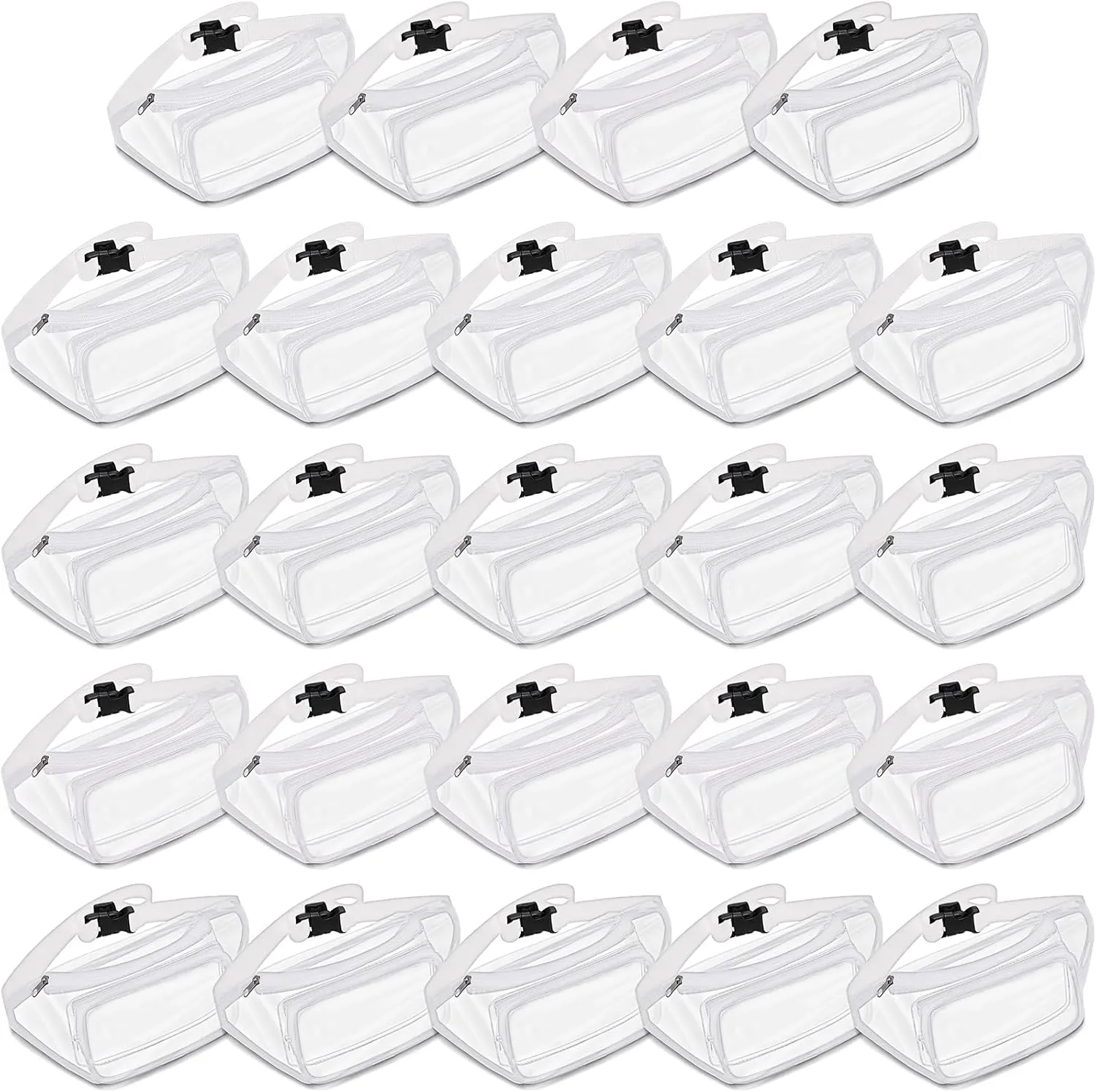 Reginary 24 Pcs Fanny Clear Packs for Women Men Waist Pack Stadium Approved Transparent Bag Waterproof Purse Adjustable Belt Bag for Festival Games Travel(White)