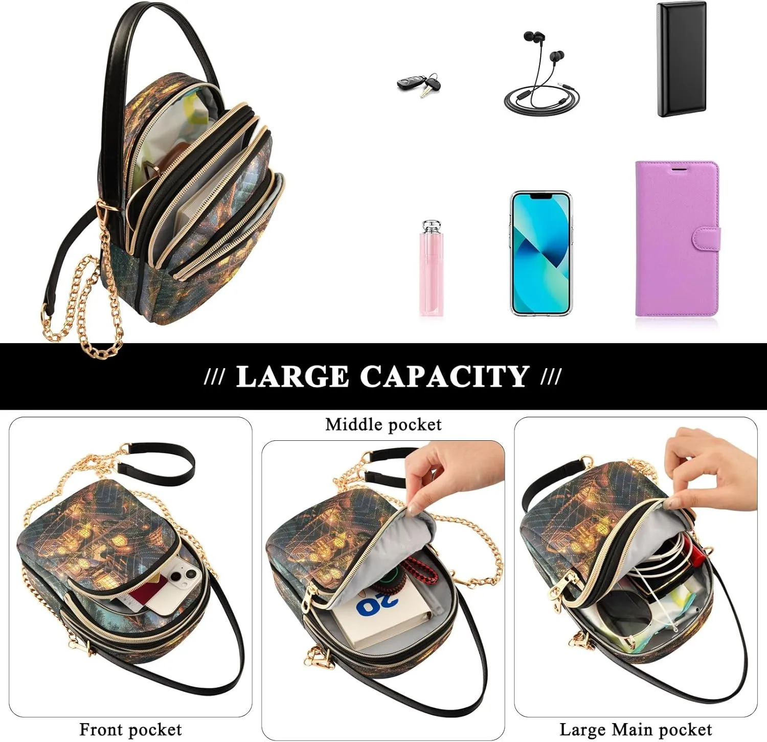 Retro Moon and Sun Cross Body Crossbody Bags for Women, Womens Handbags Trendy Small Shoulder Purses for Women