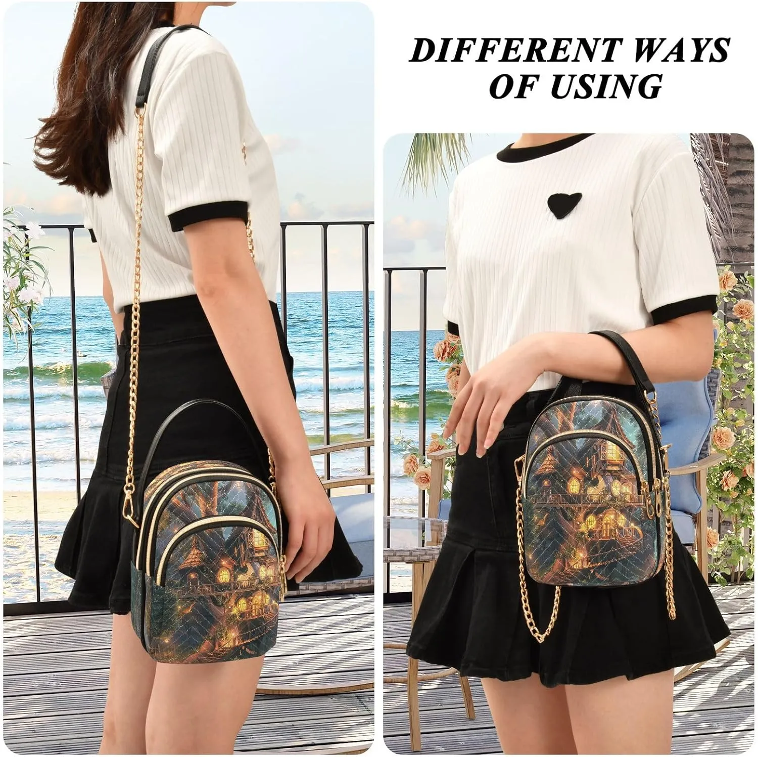 Retro Moon and Sun Cross Body Crossbody Bags for Women, Womens Handbags Trendy Small Shoulder Purses for Women