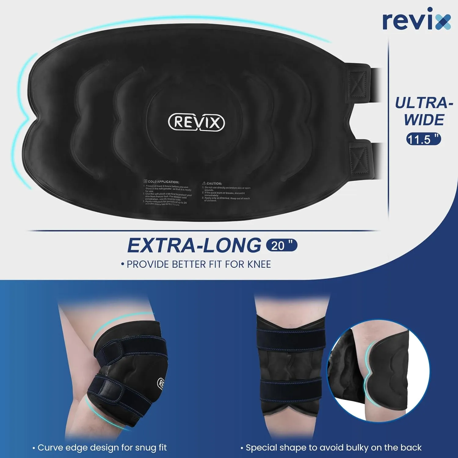 REVIX 20" XXXL Large Gel Ice Pack for Knee, Knee Ice Pack Wrap Around Entire Knee for Post-Workout Recovery, Ease Knee Discomfort and Fatigue, Promote Flexibility and Mobility, 2 Packs