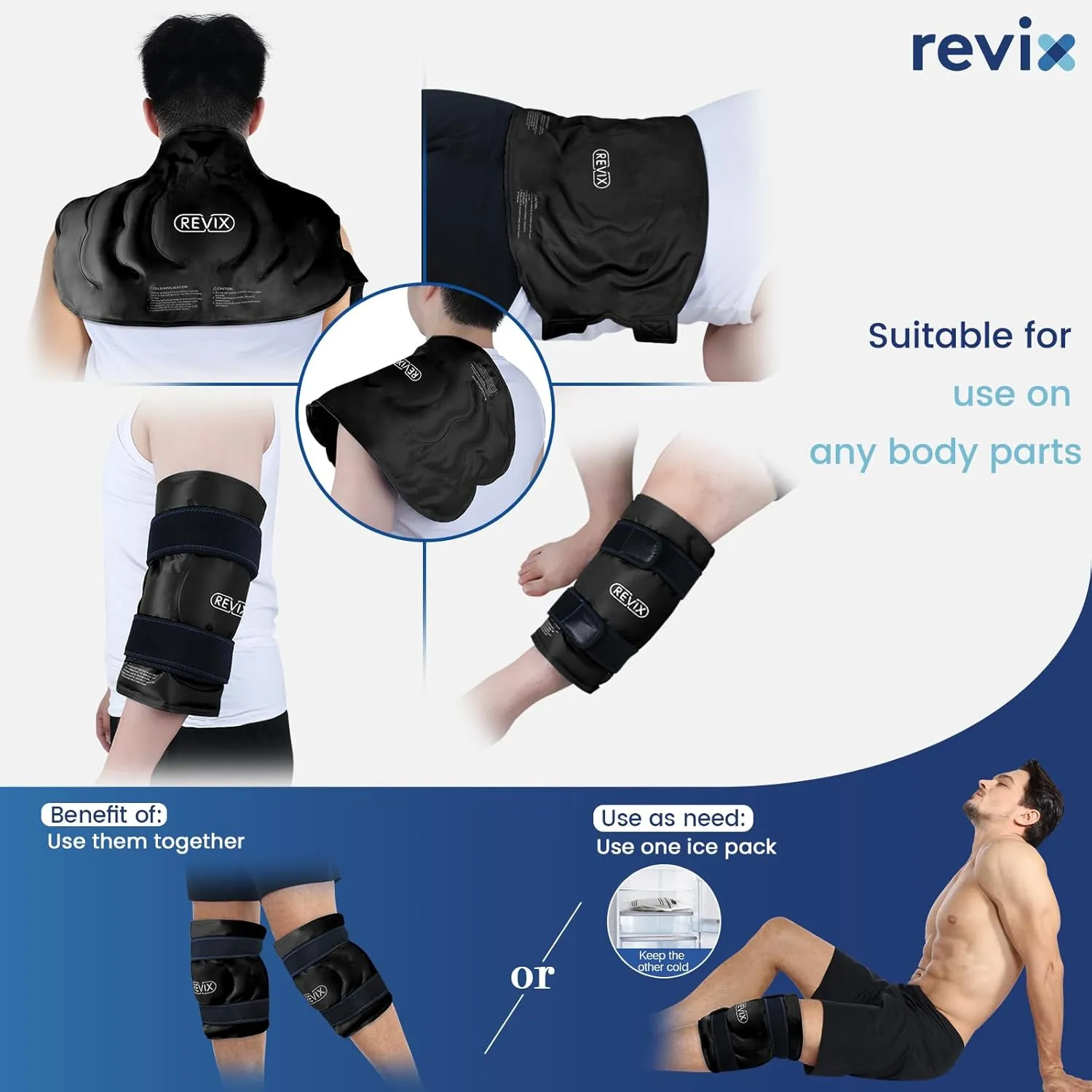 REVIX 20" XXXL Large Gel Ice Pack for Knee, Knee Ice Pack Wrap Around Entire Knee for Post-Workout Recovery, Ease Knee Discomfort and Fatigue, Promote Flexibility and Mobility, 2 Packs