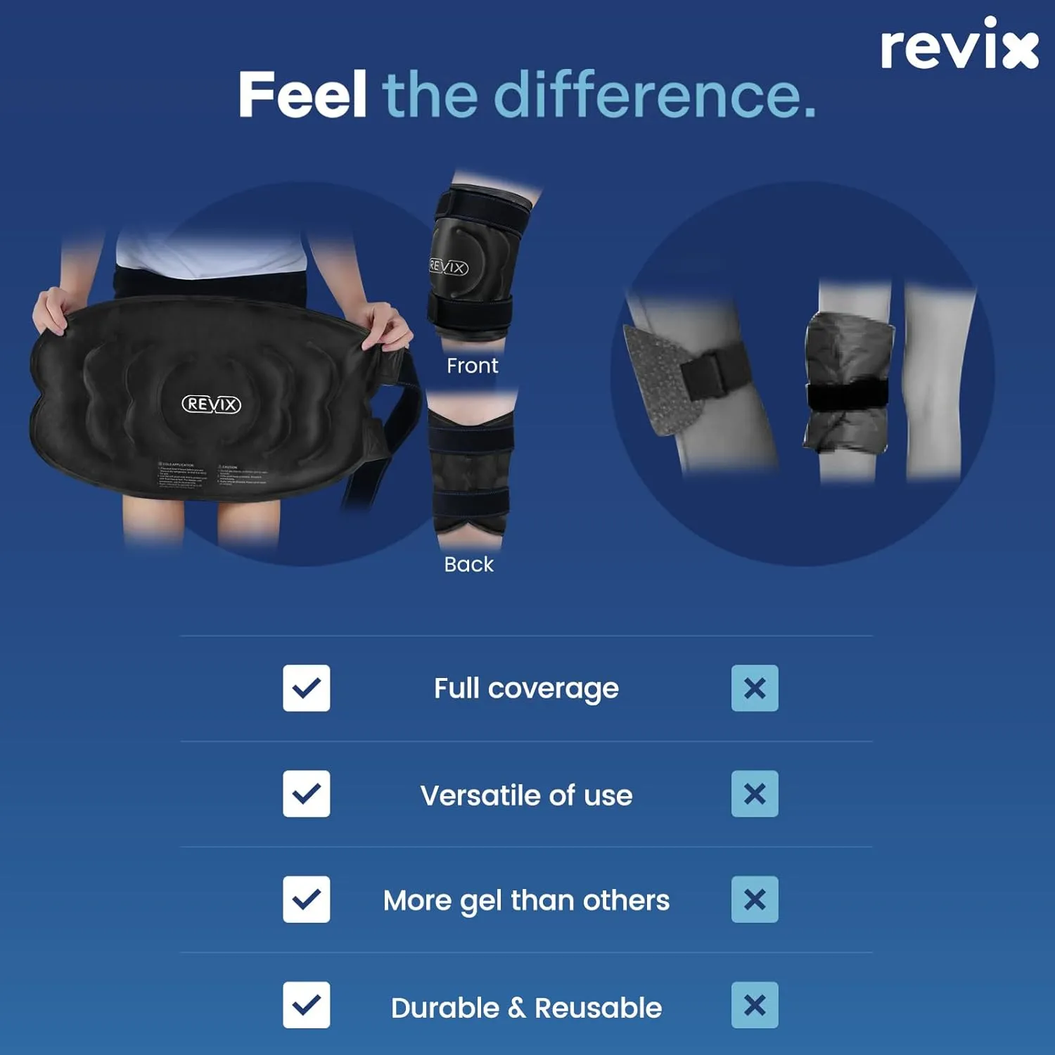 REVIX 20" XXXL Large Gel Ice Pack for Knee, Knee Ice Pack Wrap Around Entire Knee for Post-Workout Recovery, Ease Knee Discomfort and Fatigue, Promote Flexibility and Mobility, 2 Packs