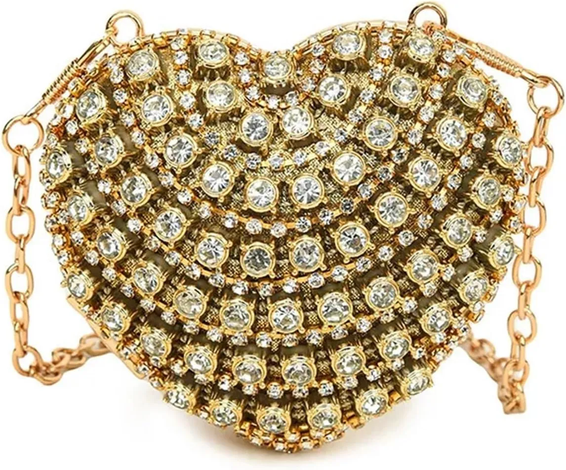Rhinestone Bags Mini Diamond Inlay Heart Shape Crystal Clutch Purse Stones Evening Wedding Party Shoulder Bag
