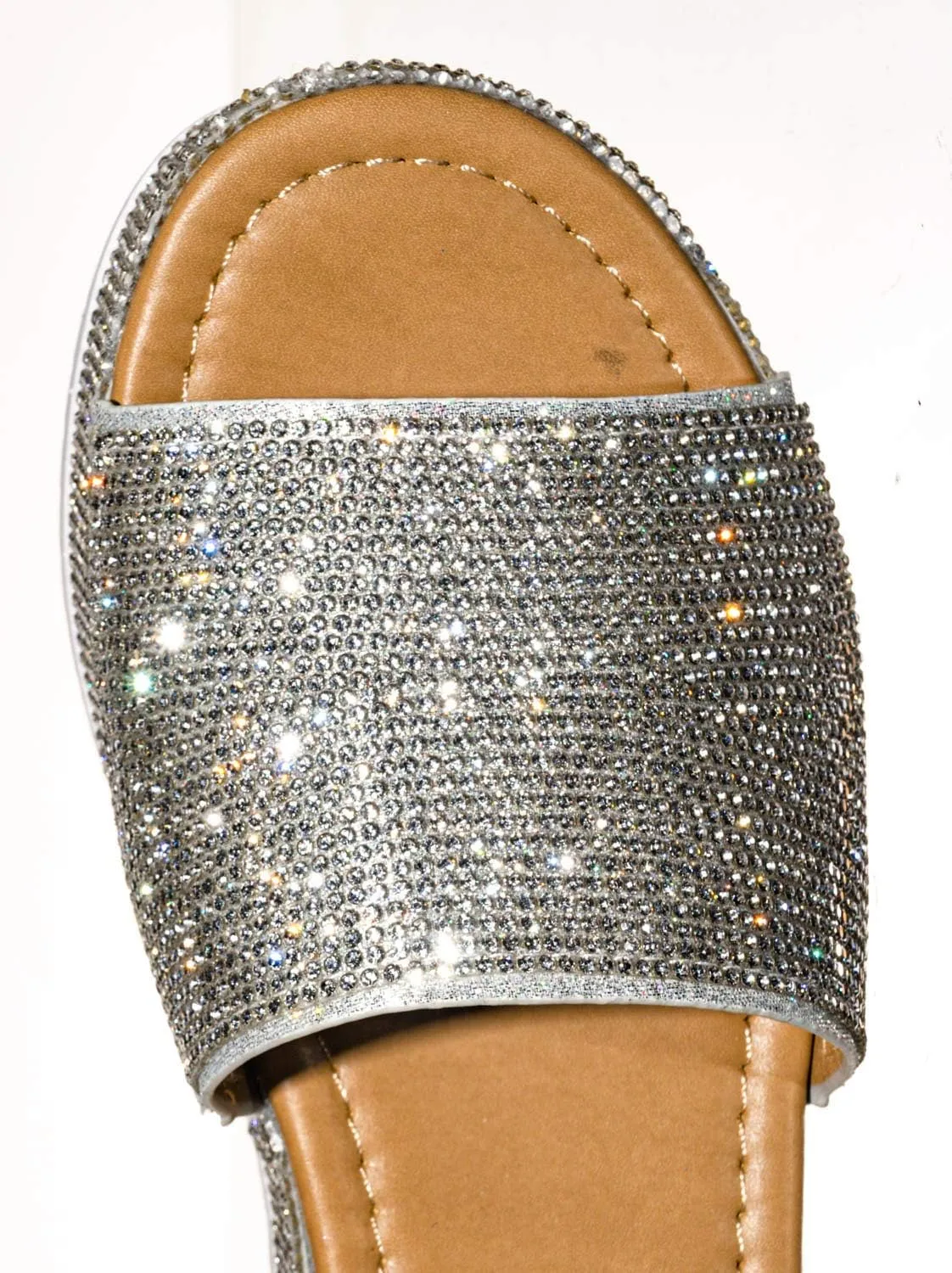 Rhinestone Glitter Flatform Sandal - Women Ankle Strap Crystal Platform