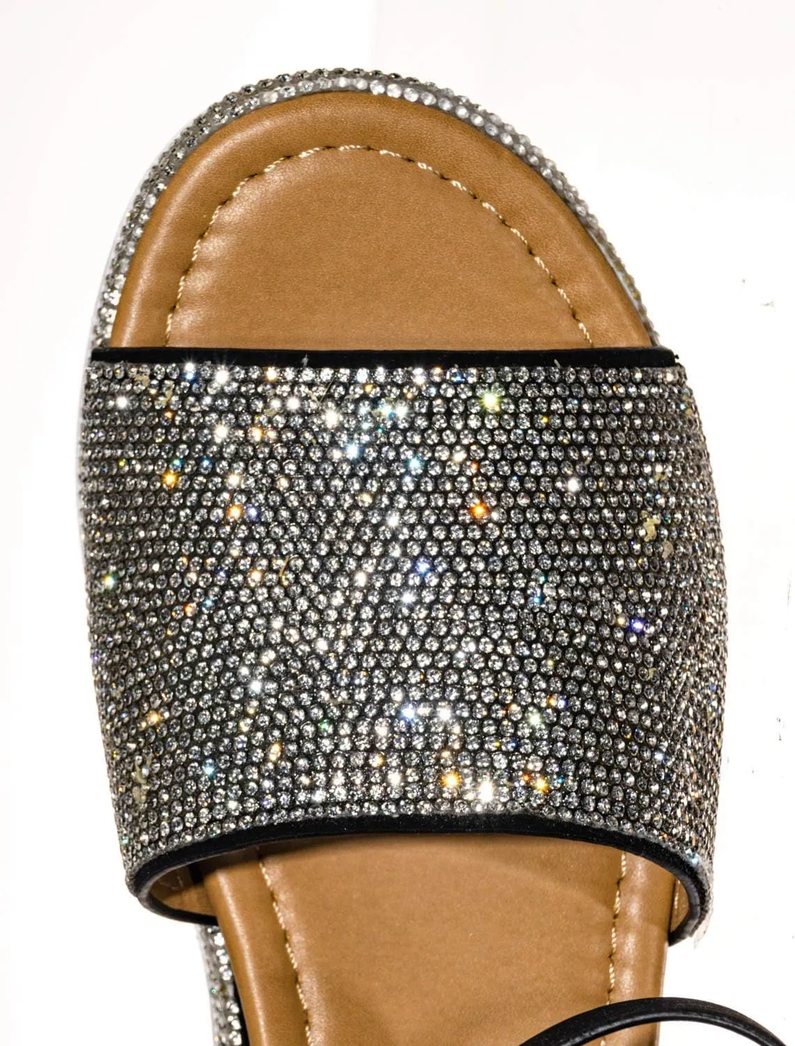 Rhinestone Glitter Flatform Sandal - Women Ankle Strap Crystal Platform