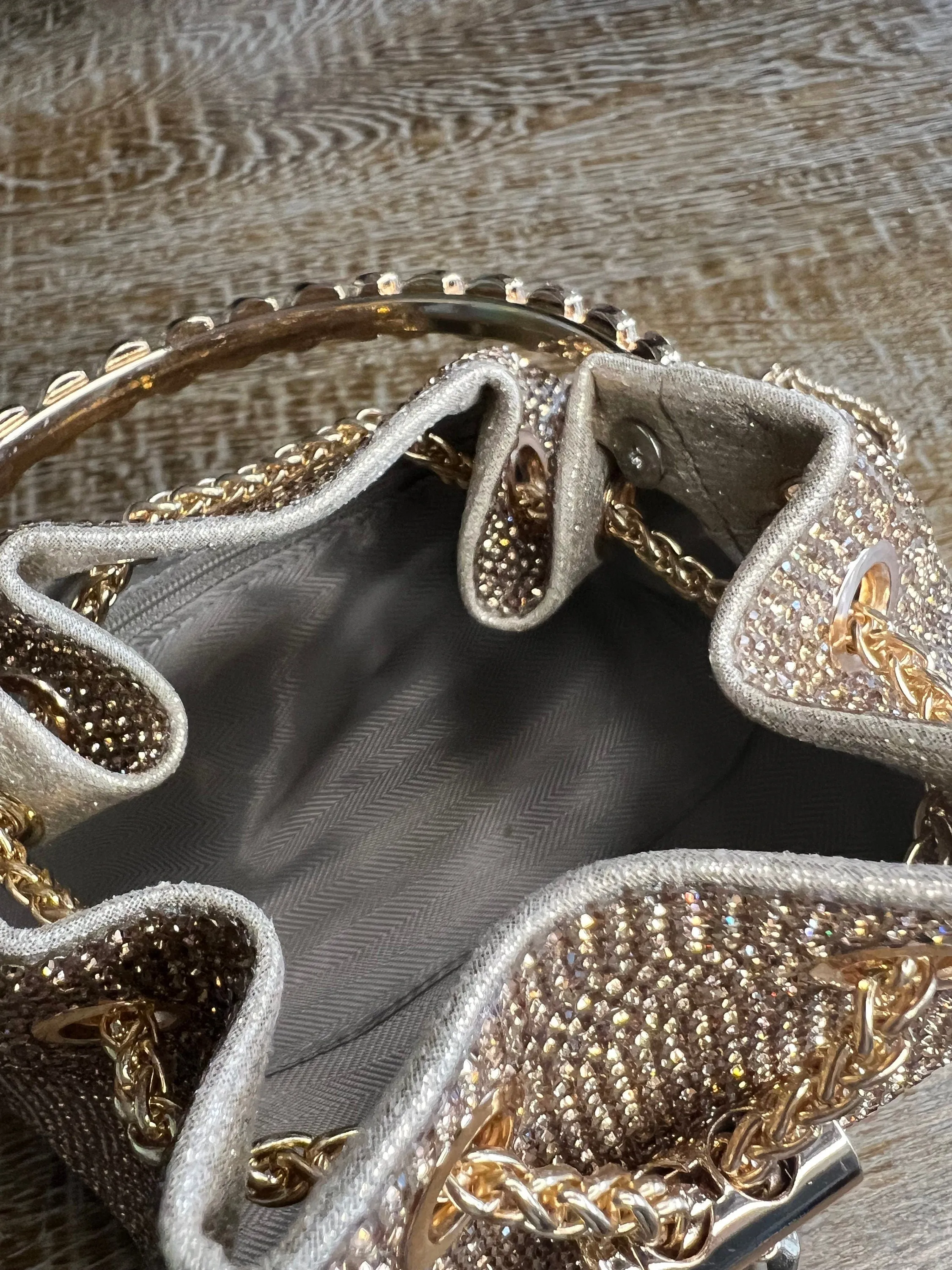 Rhinestone Handbag, Jewel Bucket Bag, Handmade Rhinestone Diamanté Handbag, Silver, Gold, Crystal Mesh Bag with Crystal Handle, Satin Lining