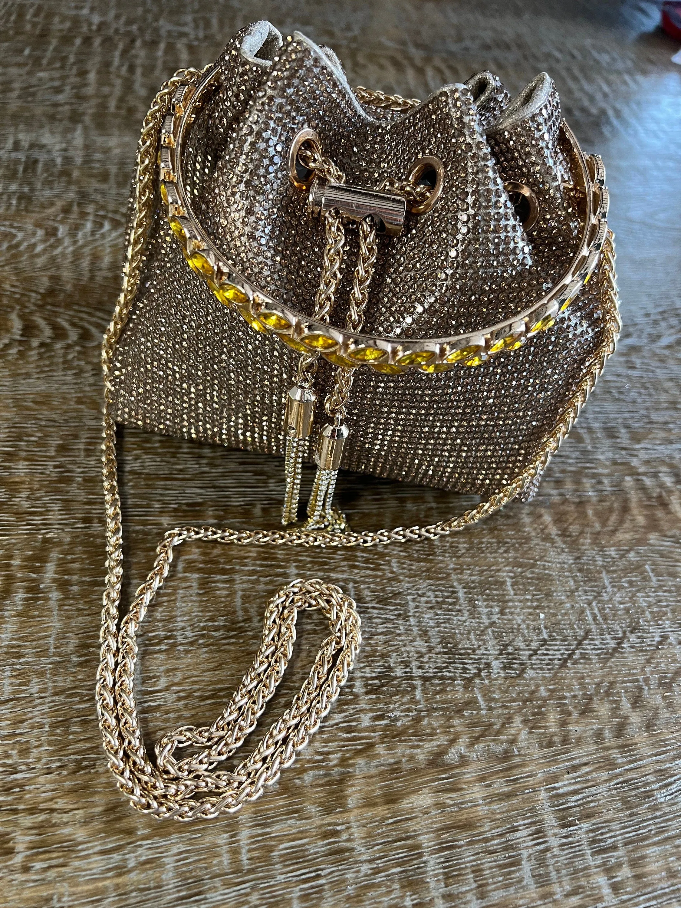Rhinestone Handbag, Jewel Bucket Bag, Handmade Rhinestone Diamanté Handbag, Silver, Gold, Crystal Mesh Bag with Crystal Handle, Satin Lining