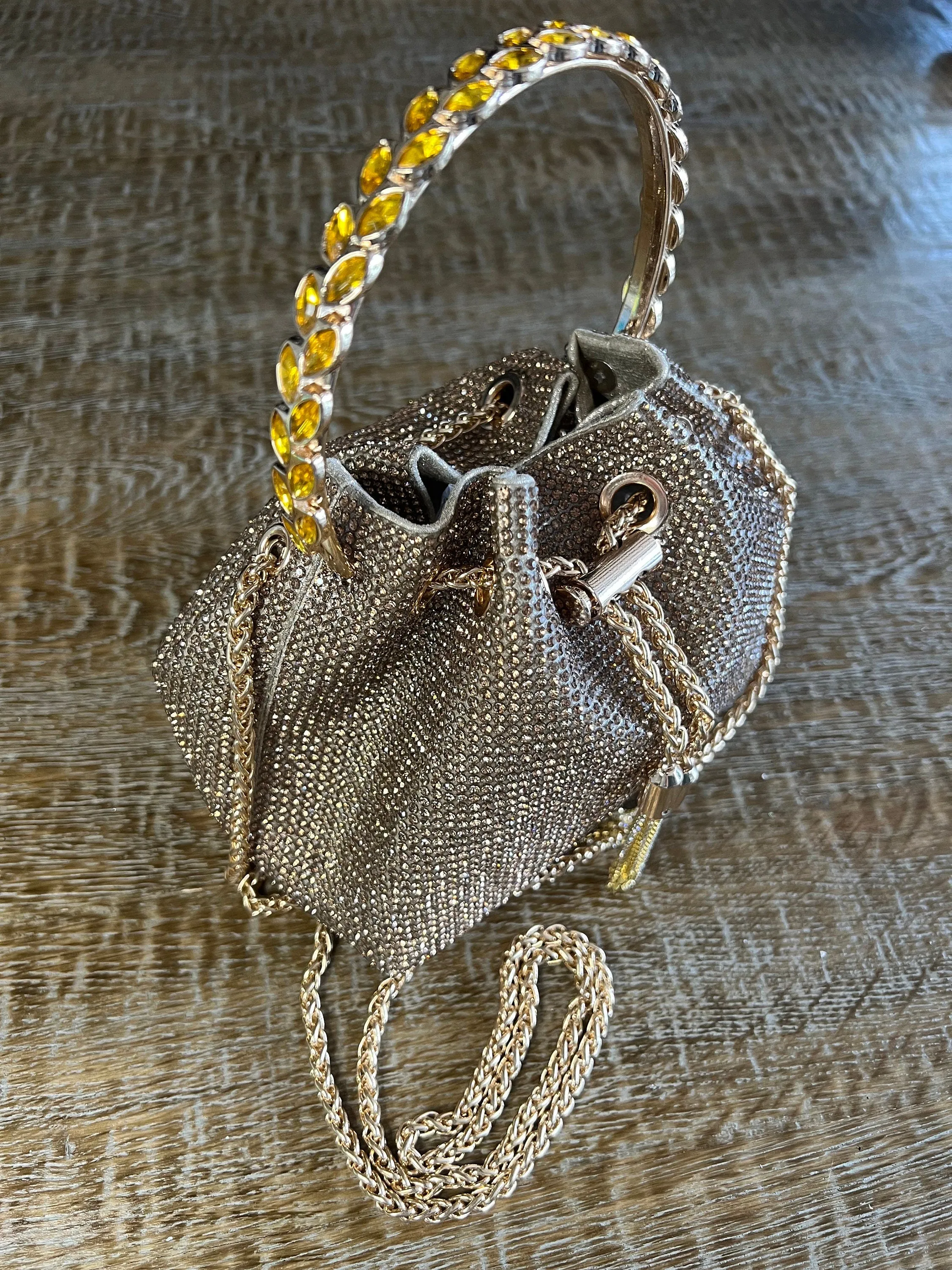 Rhinestone Handbag, Jewel Bucket Bag, Handmade Rhinestone Diamanté Handbag, Silver, Gold, Crystal Mesh Bag with Crystal Handle, Satin Lining