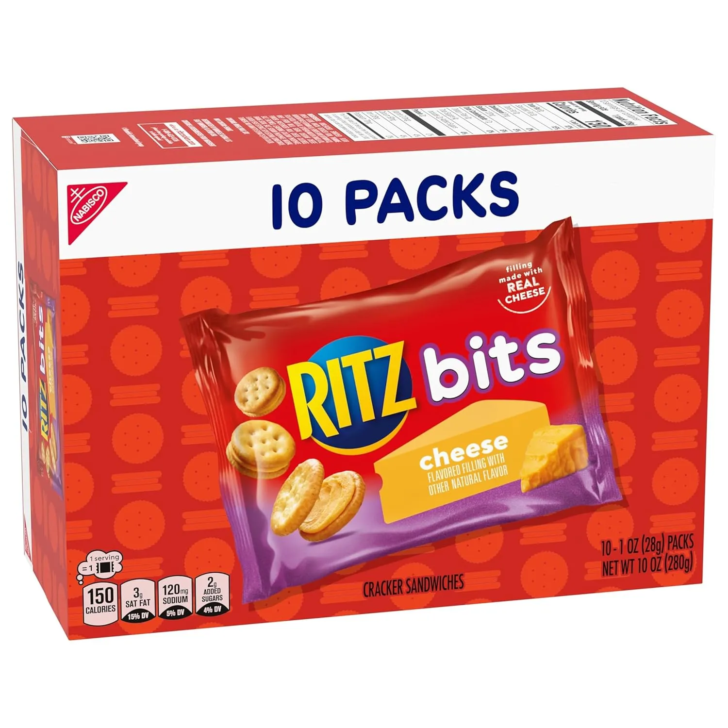 RITZ Bits Cheese Sandwich Crackers, Bulk Lunch Snacks, 40 Snack Packs (4 Boxes)