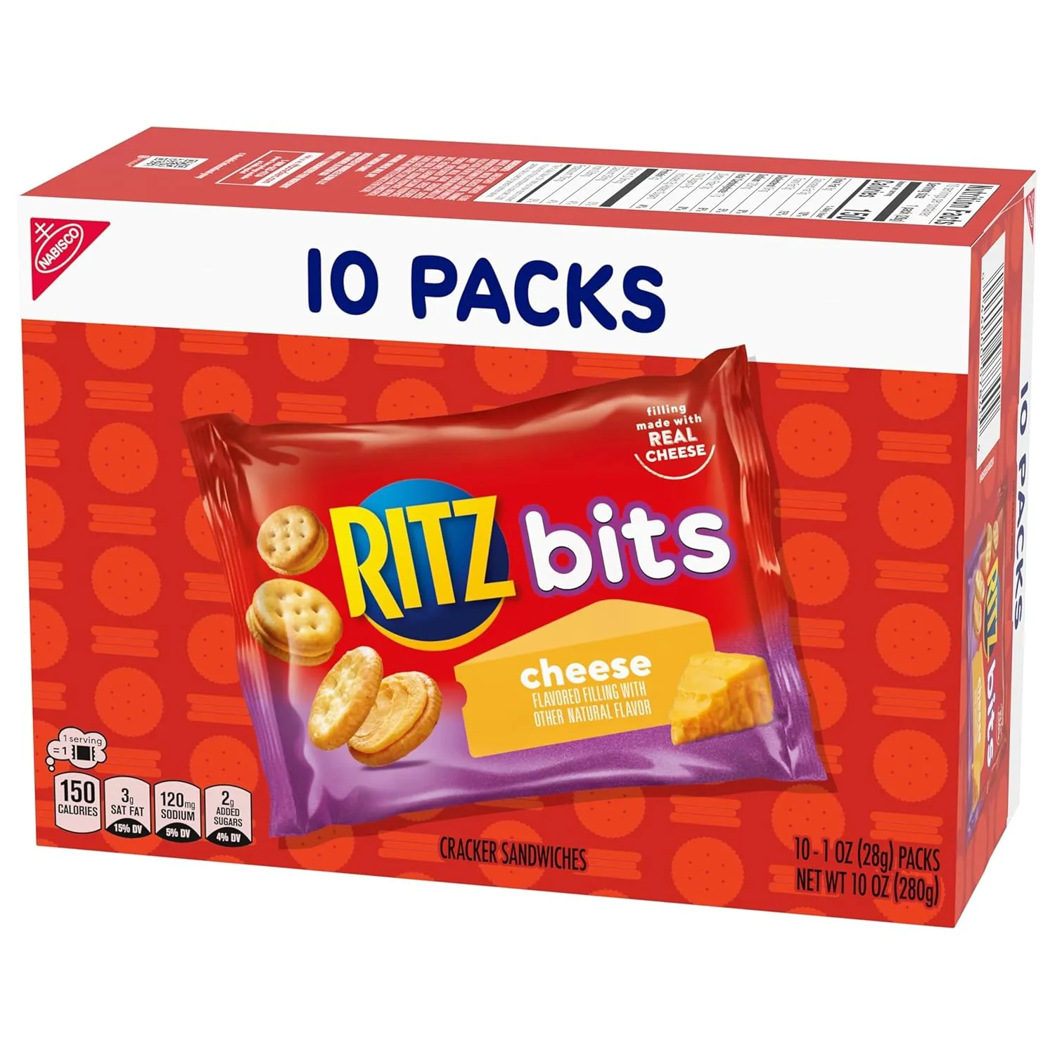 RITZ Bits Cheese Sandwich Crackers, Bulk Lunch Snacks, 40 Snack Packs (4 Boxes)