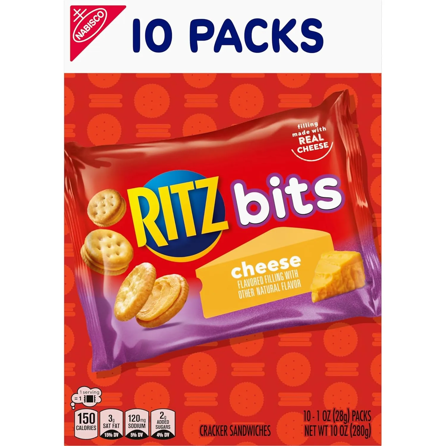 RITZ Bits Cheese Sandwich Crackers, Bulk Lunch Snacks, 40 Snack Packs (4 Boxes)