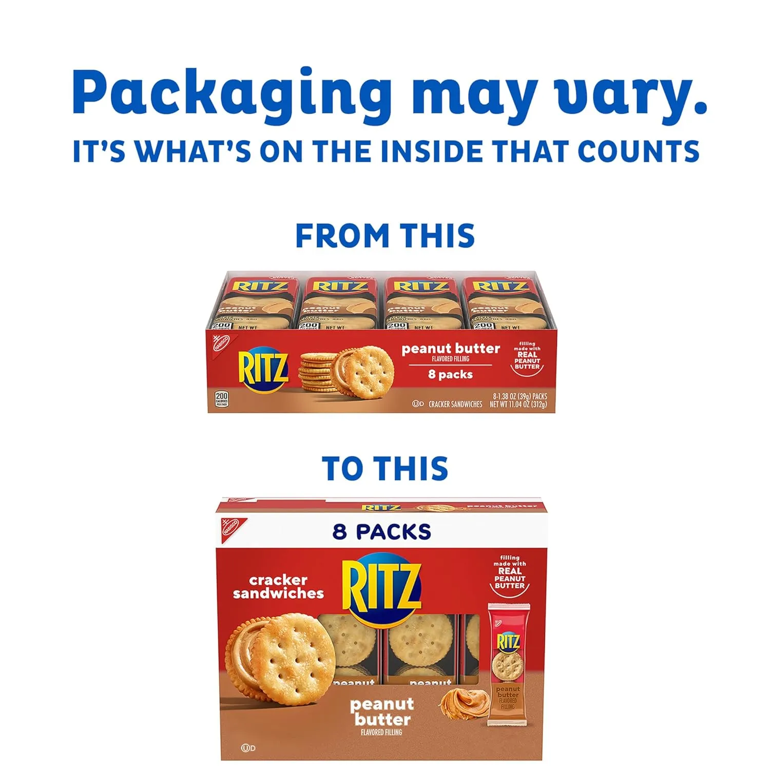 RITZ Peanut Butter Sandwich Crackers, Lunch Snacks, 48 Snack Packs (6 Boxes, 6 Crackers Per Pack)