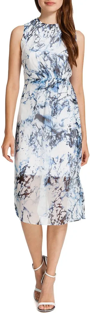 Riva Marble-Print Dress, Lilly White, 4
