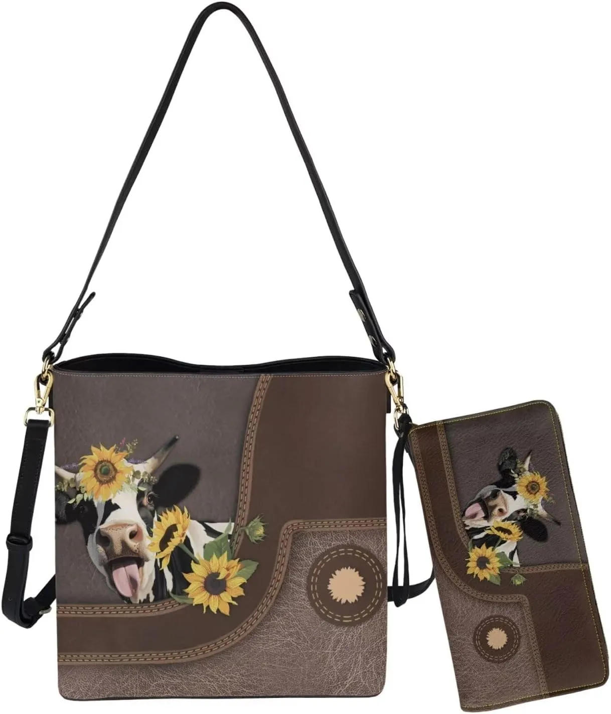 Rnyleeg Personalized Leather Crossbody Bag for Women Custom Name Shoulder Bag with Matching Customized Wallet 2 Pcs
