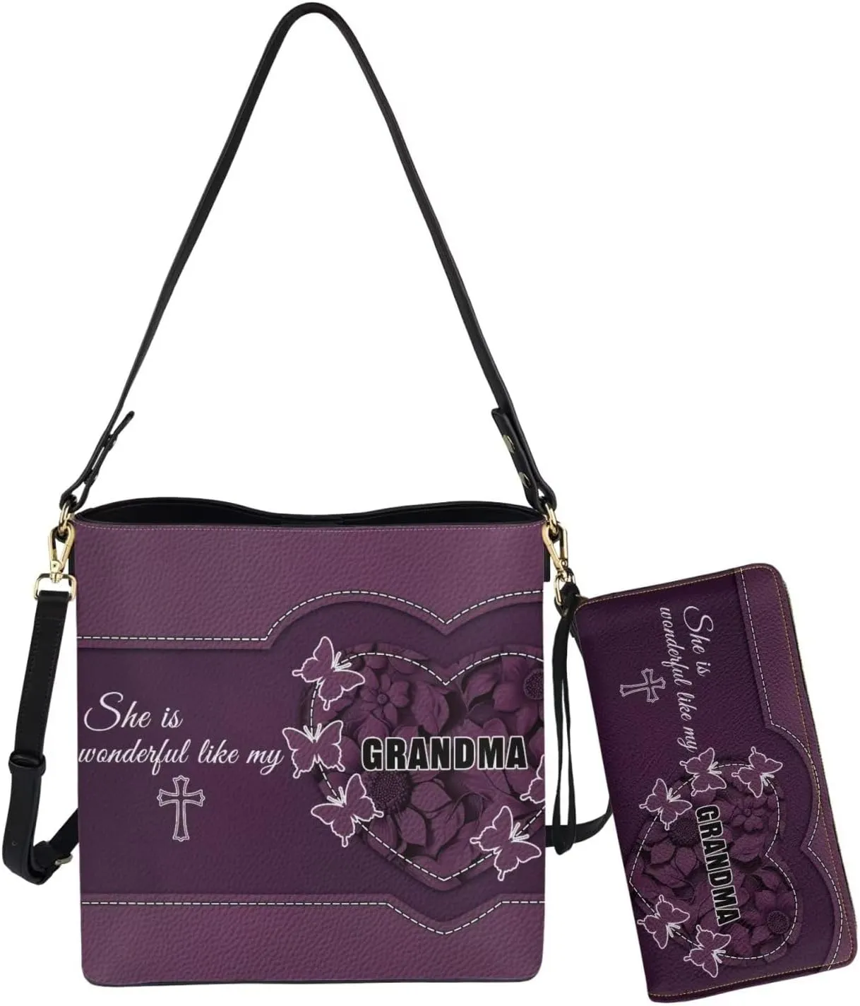 Rnyleeg Personalized Leather Crossbody Bag for Women Custom Name Shoulder Bag with Matching Customized Wallet 2 Pcs