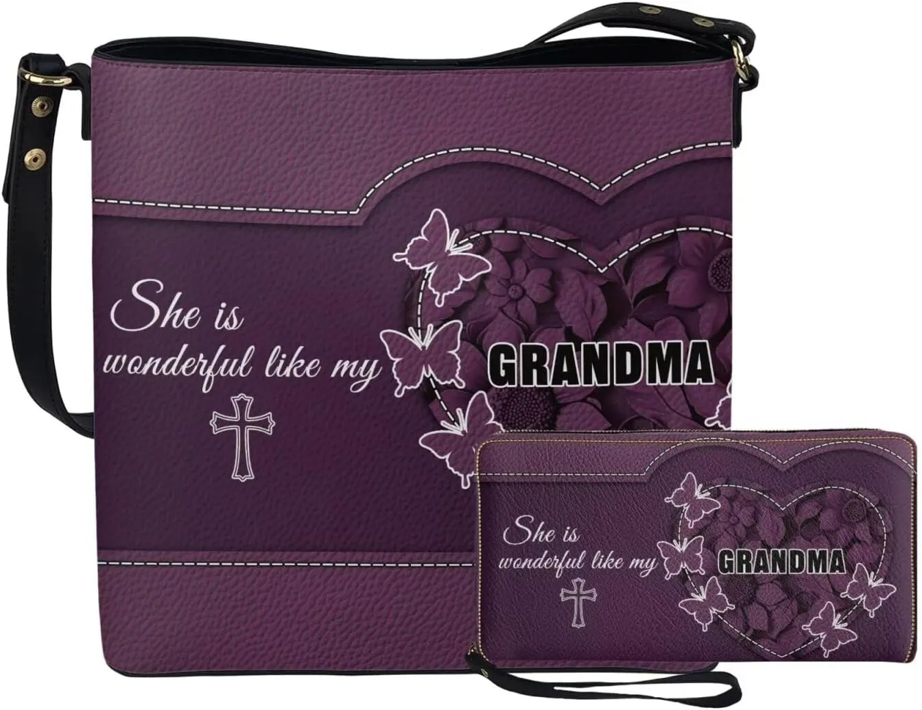 Rnyleeg Personalized Leather Crossbody Bag for Women Custom Name Shoulder Bag with Matching Customized Wallet 2 Pcs