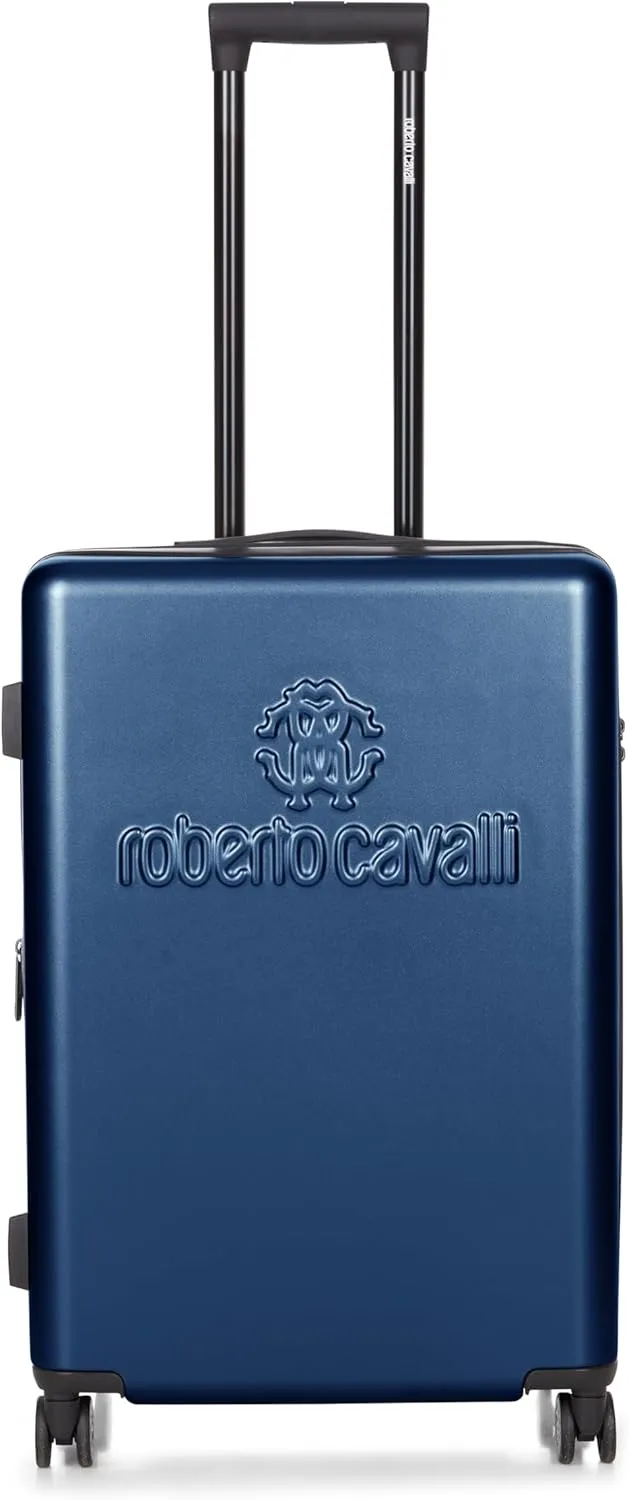 ROBERTO CAVALLI LOGO Luxury 3 Piece Luggage Set, Expandable Hard Shell Suitcases with 8 Spinner Wheels, Combination Lock Large Suitcase Set for Men and Women -Navy Blue