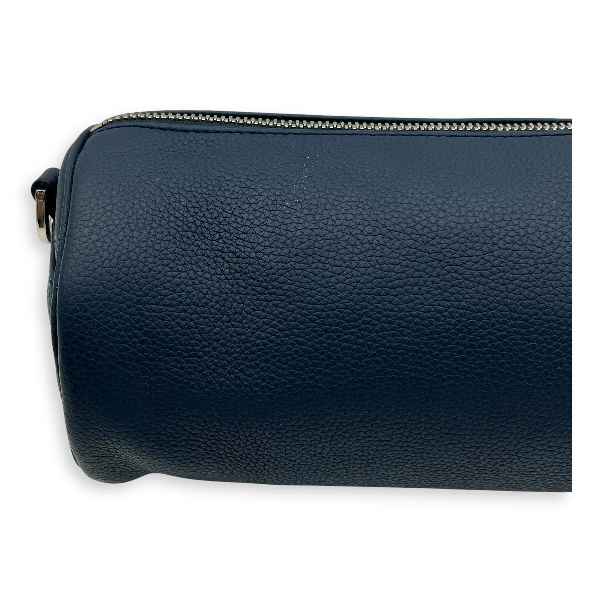 Roller Crossbody Bag Blue in Calfskin, Silver hardware