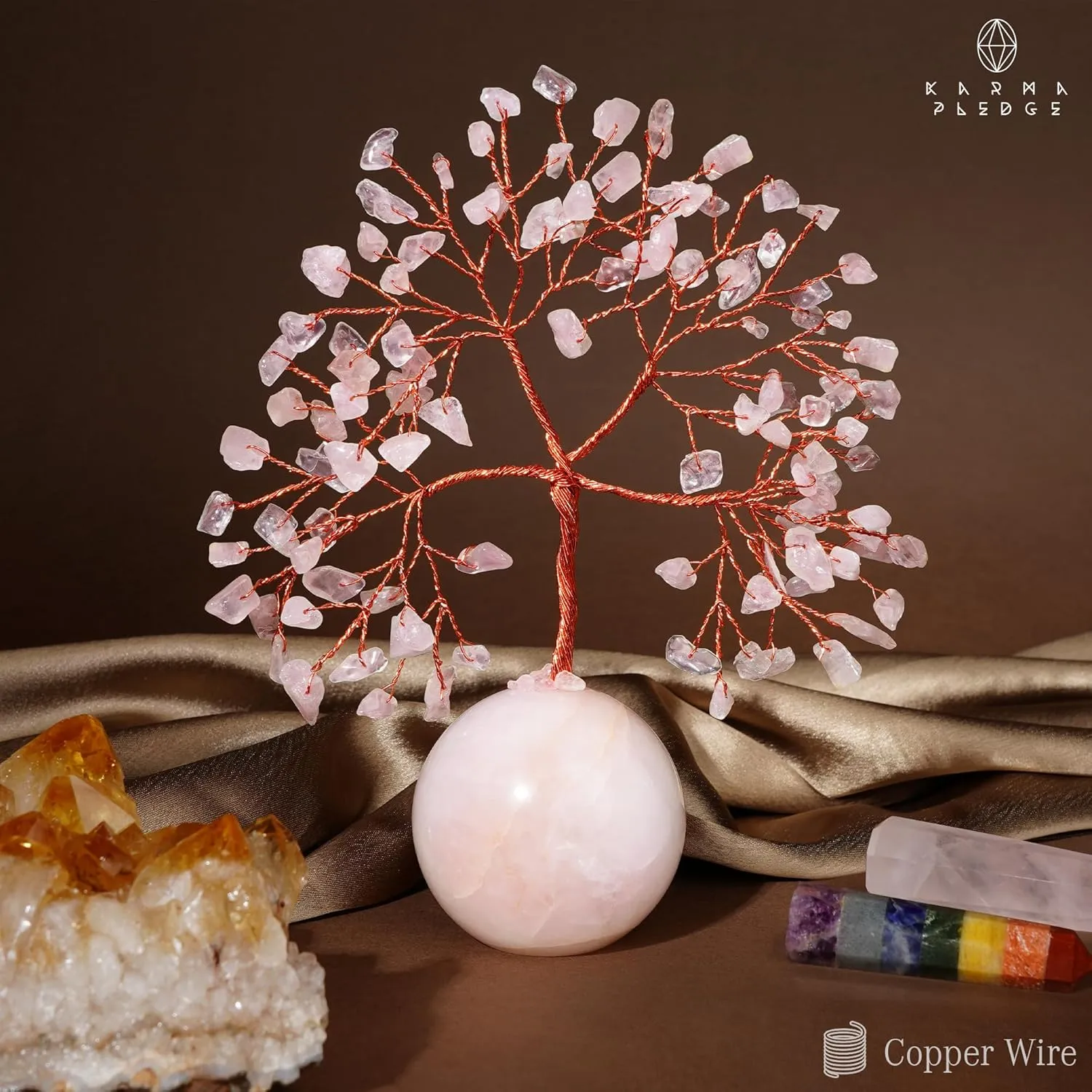 Rose Quartz Crystal Tree of Life Gifts for Women, Office Decor, Healing Crystal and Stones Chakra Tree for Positive Energy, Reiki Healing, Meditation, Good Luck, Spiritual, Birthday Gifts
