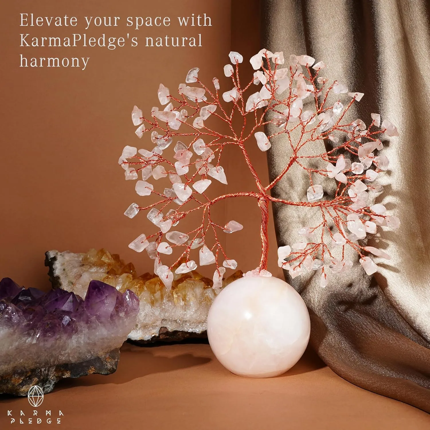 Rose Quartz Crystal Tree of Life Gifts for Women, Office Decor, Healing Crystal and Stones Chakra Tree for Positive Energy, Reiki Healing, Meditation, Good Luck, Spiritual, Birthday Gifts