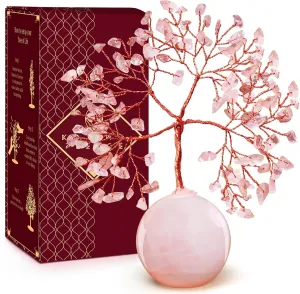 Rose Quartz Crystal Tree of Life Gifts for Women, Office Decor, Healing Crystal and Stones Chakra Tree for Positive Energy, Reiki Healing, Meditation, Good Luck, Spiritual, Birthday Gifts