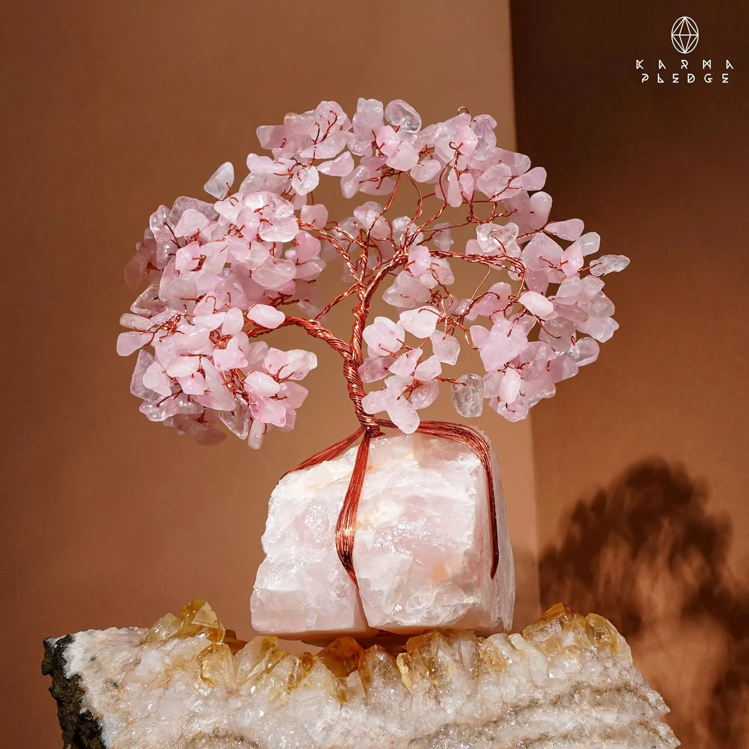 Rose Quartz Crystal Trees for Home Decor, Office Desk Decoration, Chakra Healing Crystals and Stone for Positive Energy, Money, Good Luck, Tree of Life Spiritual Birthday Gifts for Women and Mom